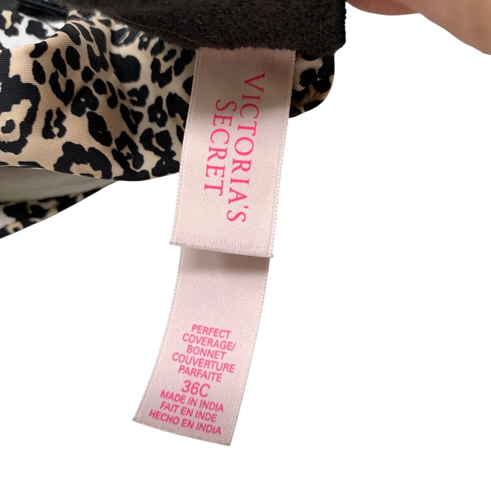 Victoria's Secret Perfect Coverage Bra Womens Size 36C Leopard Print Tan Black - Picture 4 of 4